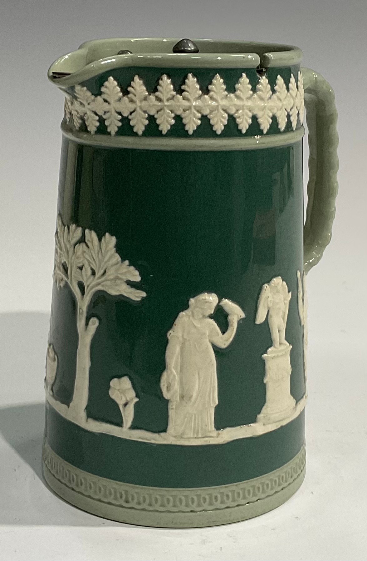 A 19th century Charles Meigh style stoneware jug, relief moulded with Bacchus masks, acanthus and - Image 10 of 16