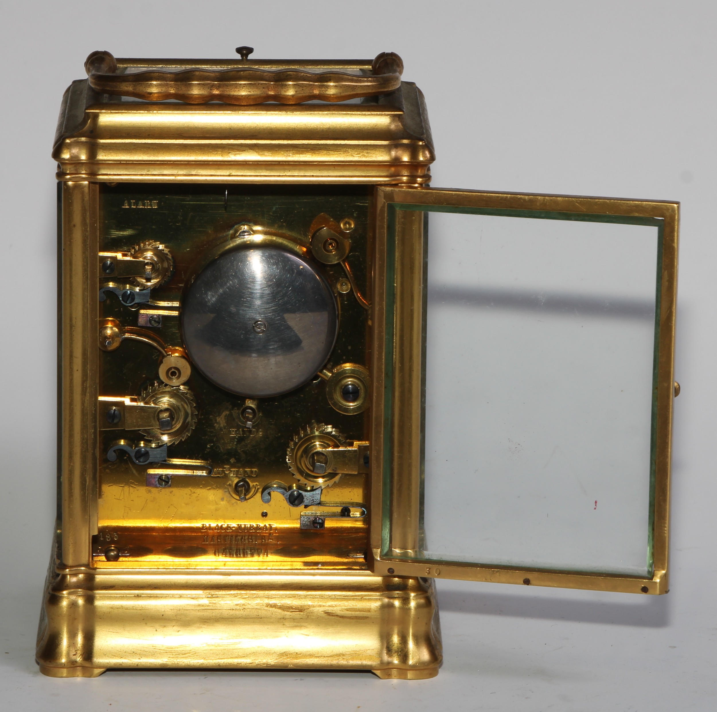 A 19th century Anglo-Indian gilt brass repeater carriage clock, 7cm rectangular enamel dial with - Image 7 of 8