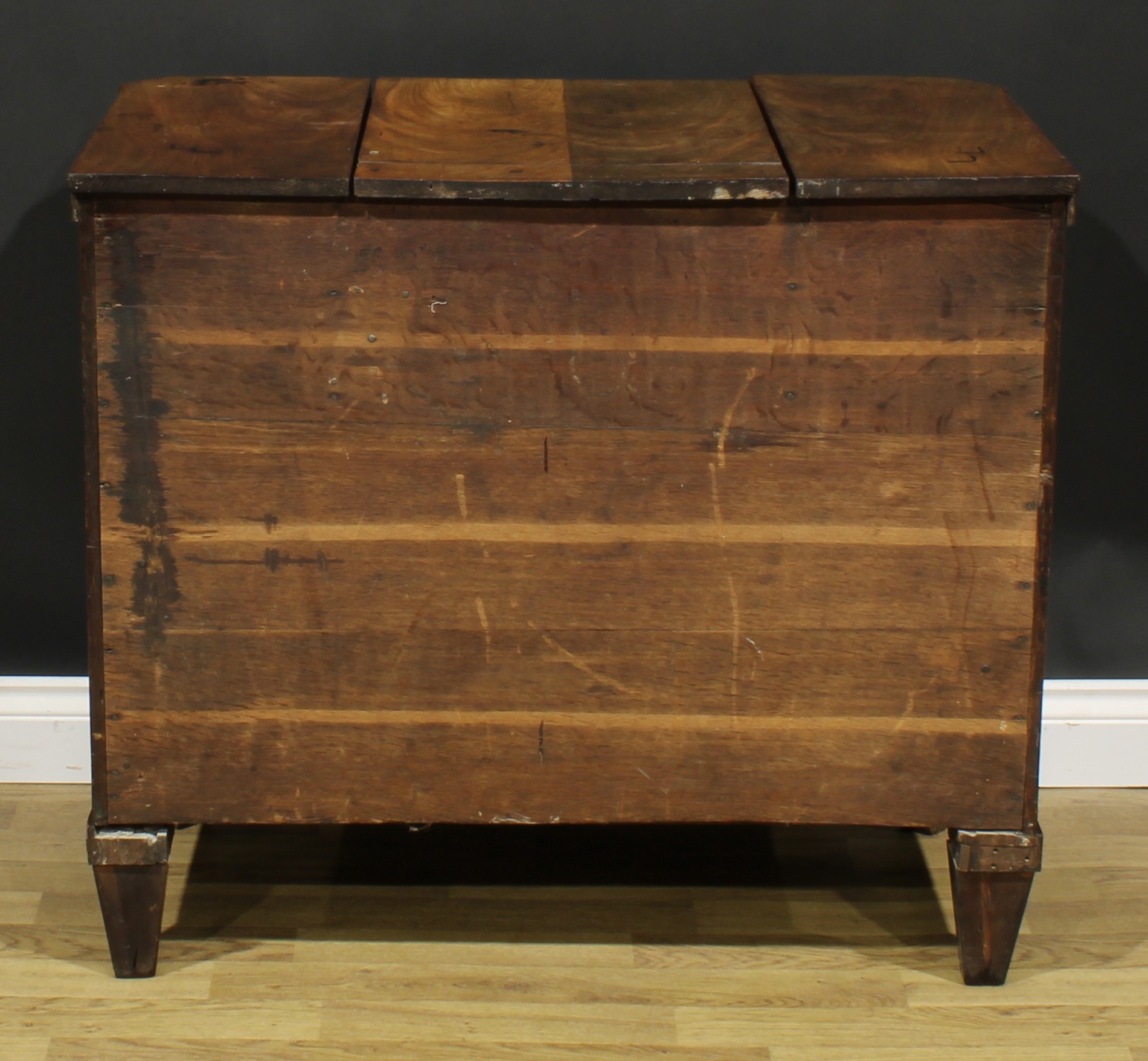A 19th century Dutch mahogany dressing chest, tripartite hinged top, the centre enclosing a - Image 6 of 6