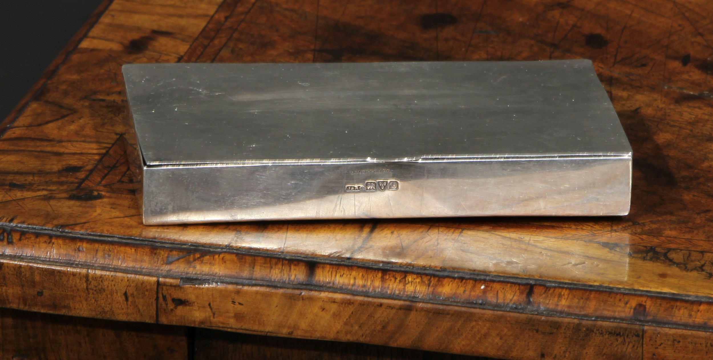 An unusual Edwardian silver rectangular patent box, possibly an artist’s paint box, quite plain,