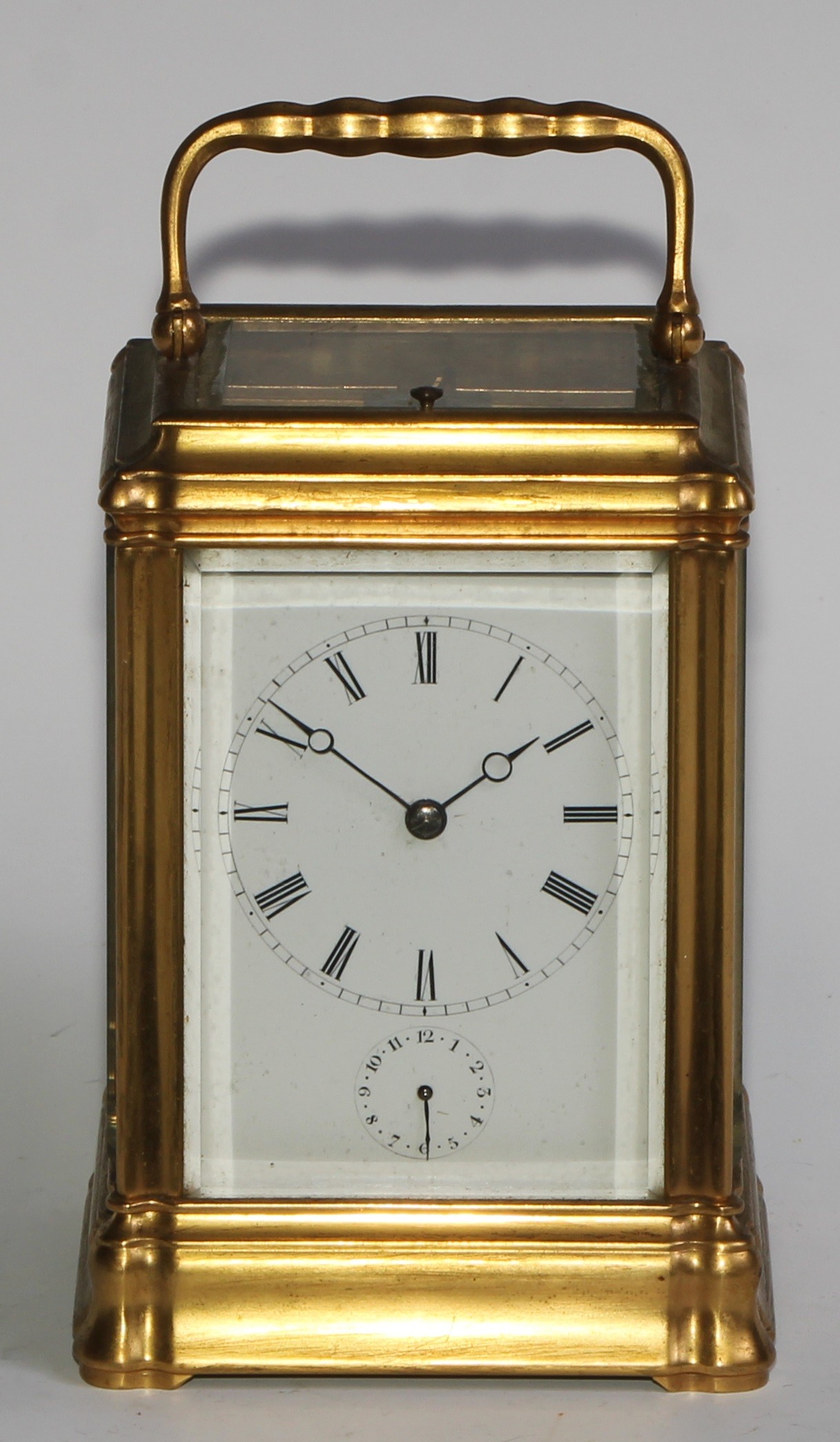 A 19th century Anglo-Indian gilt brass repeater carriage clock, 7cm rectangular enamel dial with - Image 2 of 8