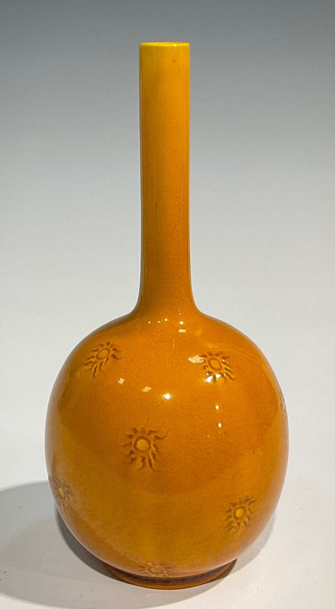 A Burmantofts Faience bottle vase, the globular body applied with sgraffito sunbursts, long - Image 2 of 5
