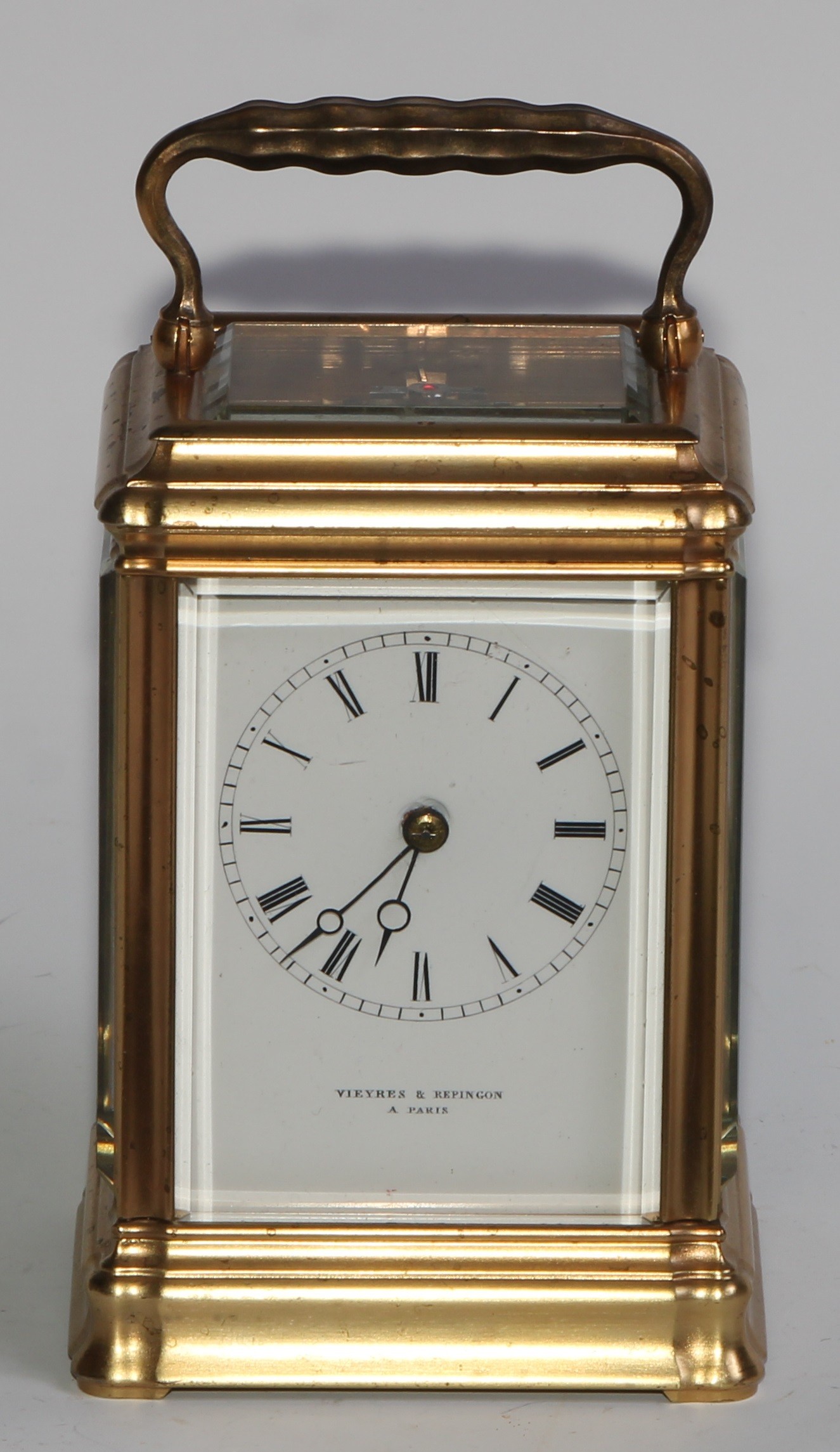 A 19th century French gilt brass petit sonnerie carriage clock, by Vieyres & Repingon, Paris, 6cm - Image 2 of 8