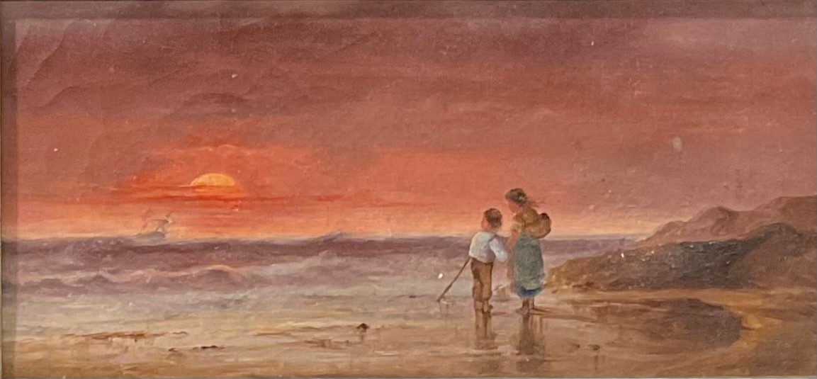 English School (19th century) Watching the Sunset oil on canvas, 11cm x 24cm