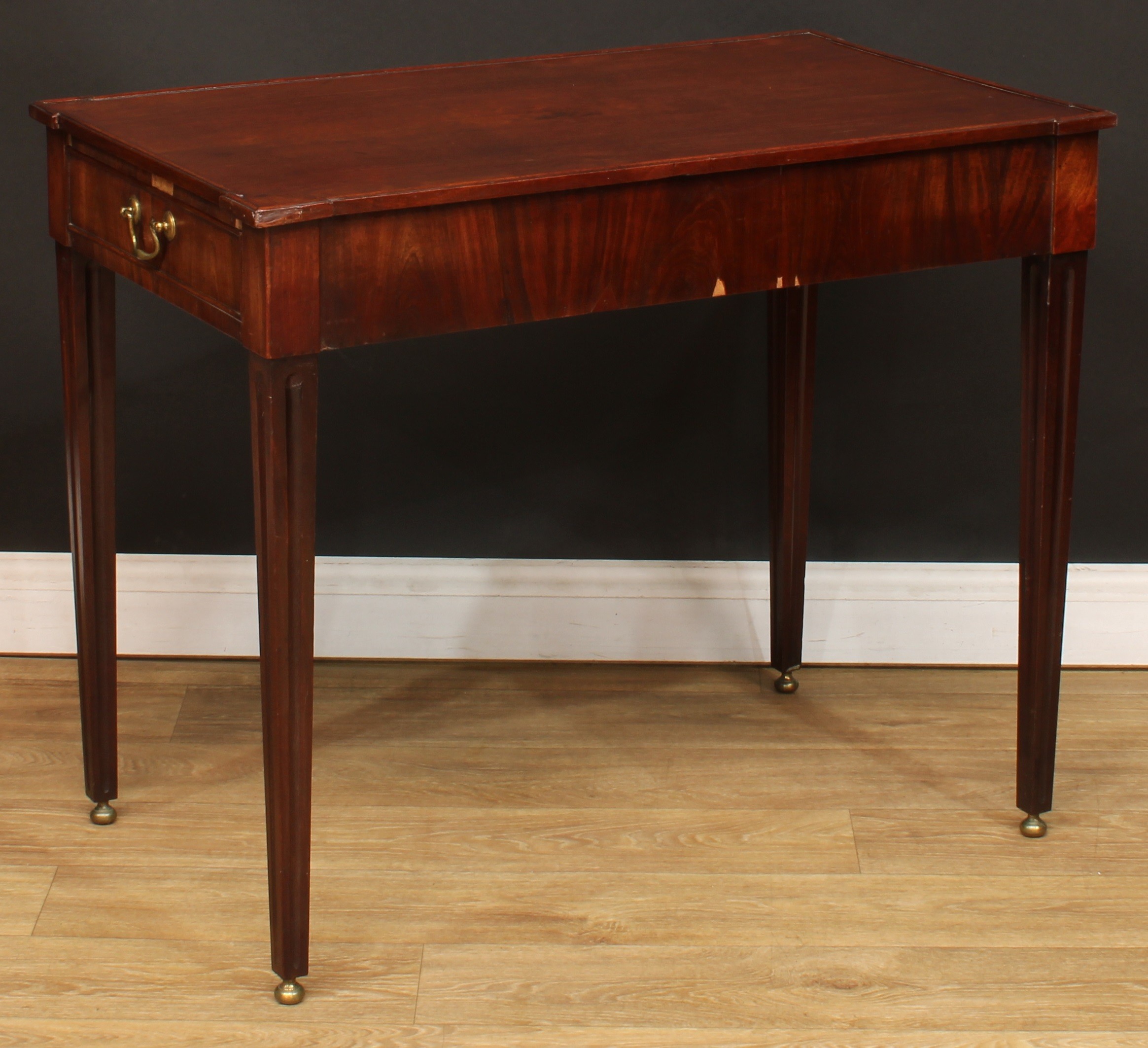 A George III mahogany silver table, angular hipped rectangular top above a cockbeaded frieze drawer, - Image 4 of 5