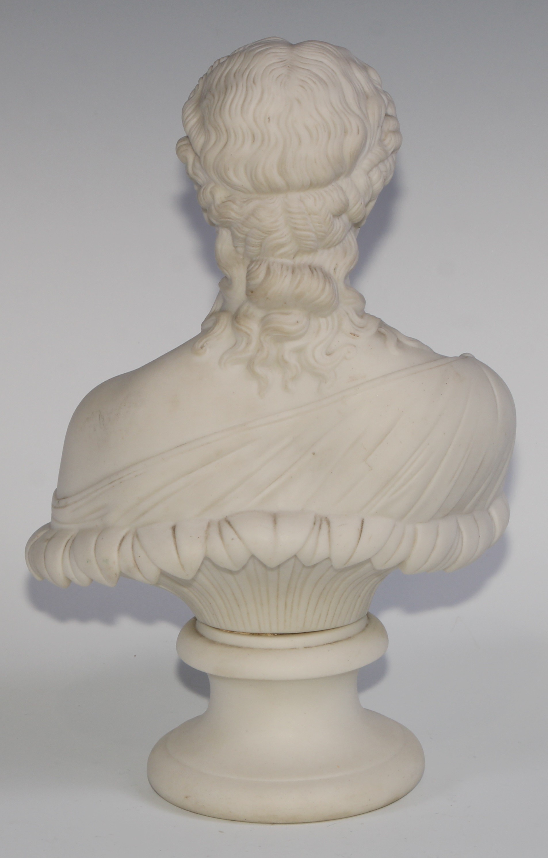 A 19th century Parian ware bust, of Clytie, after Delpech, turned socle, 30cm high, c.1870 - Image 5 of 5