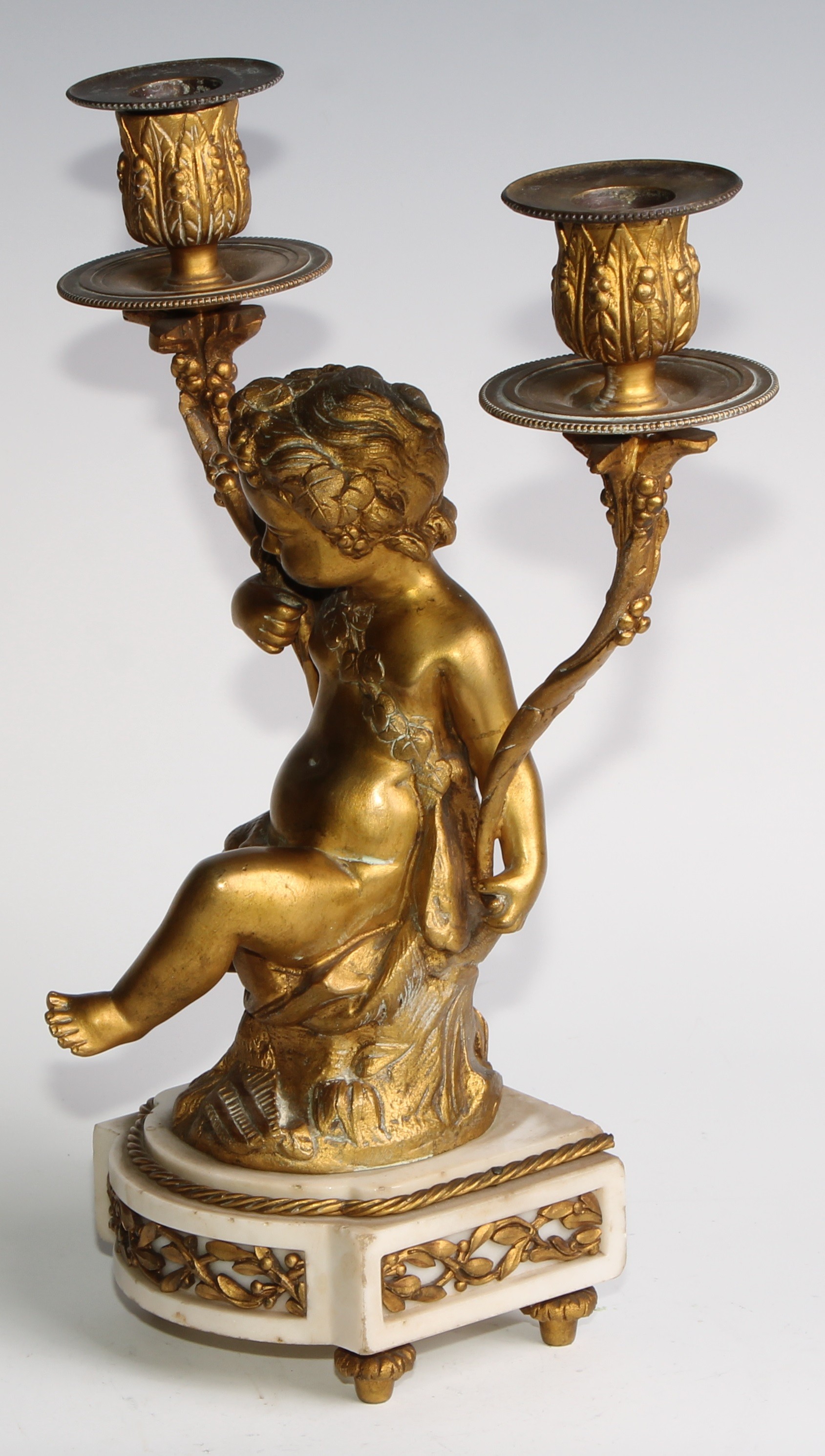 A pair of 19th century French bronze figural two-light candelabra, after Clodion (1738 - 1814), - Image 10 of 12