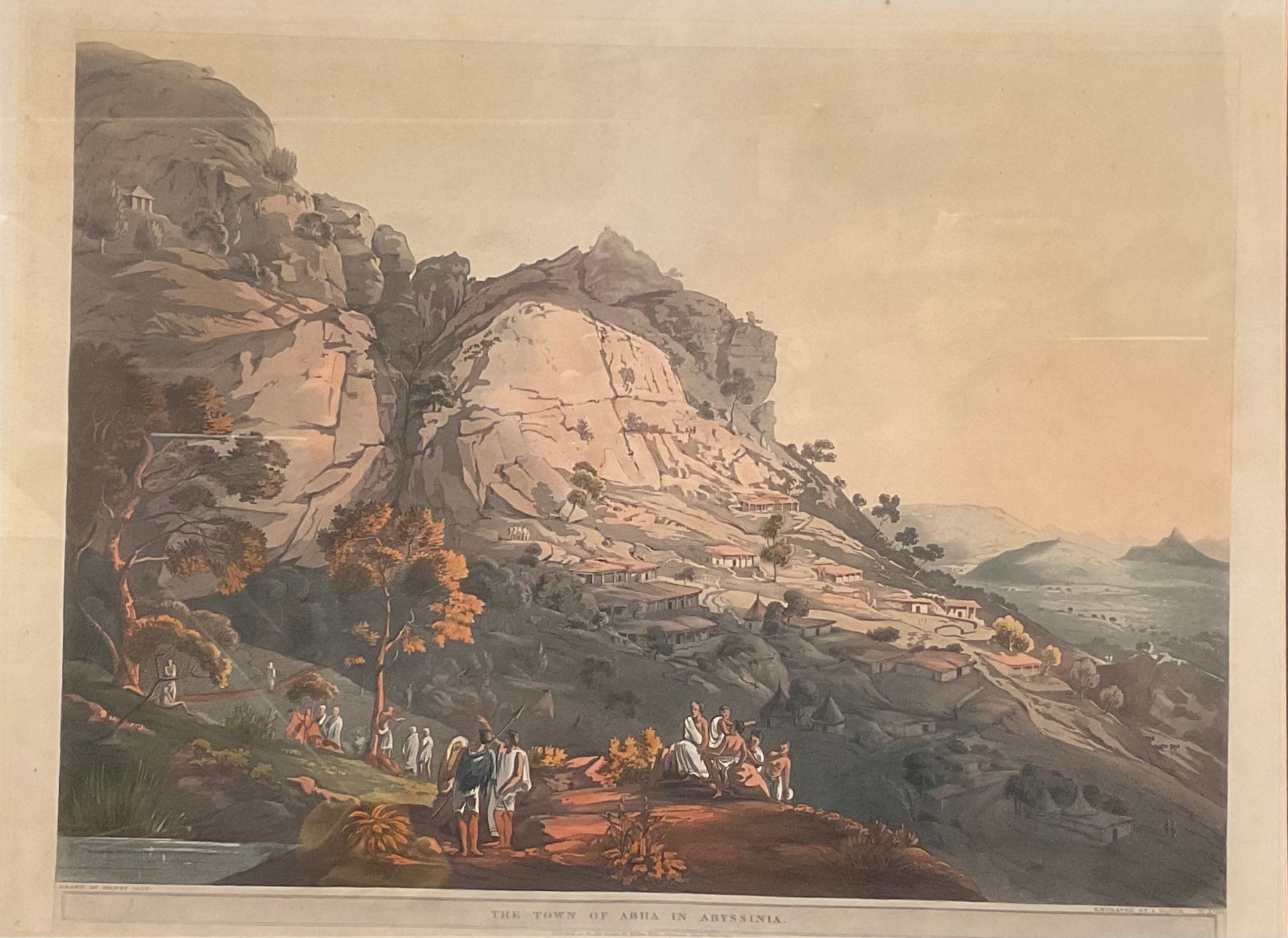 L Bluck, by, Henry Salt, after, The Town of Abha in Abyssinia, coloured engraving, plate no.XVIII,