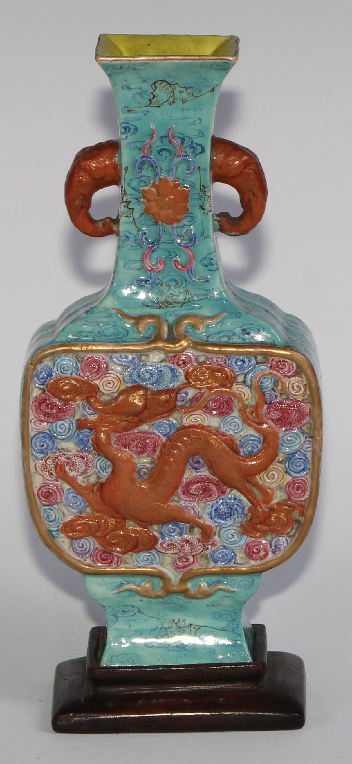 A Chinese slab-sided ovoid vase, of Archaic form, moulded with dragons amongst scrolling clouds, - Image 5 of 6