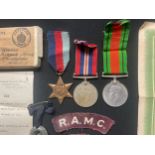WW2 British RAMC Medal Group to J Newton comprising of 1939-45 Star, War Medal and Defence Medal