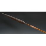 Zulu assegai or iklwa stabbing spear, 38cm slender leaf shaped blade, fibre-binding to tang