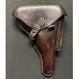 WW1 Imperial German Luger 08 Pistol Holster in dark brown leather.