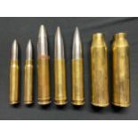 WW2 British 20mm M21A1 Cannon Rounds INERT & FFE dated 1942 x 2: Post War 30mm Practise Cannon
