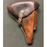 WW1 Imperial German Luger 08 Pistol Holster in dark brown leather. Dated 1915