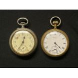 WW2 British Pocket Watches: one by Waltham USA model Premier 16s with white dial with Roman numerals