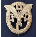 WW2 Third Reich ADAC Allegmiener Deutscher Automobilclub badge in Gold. Hollow back example.