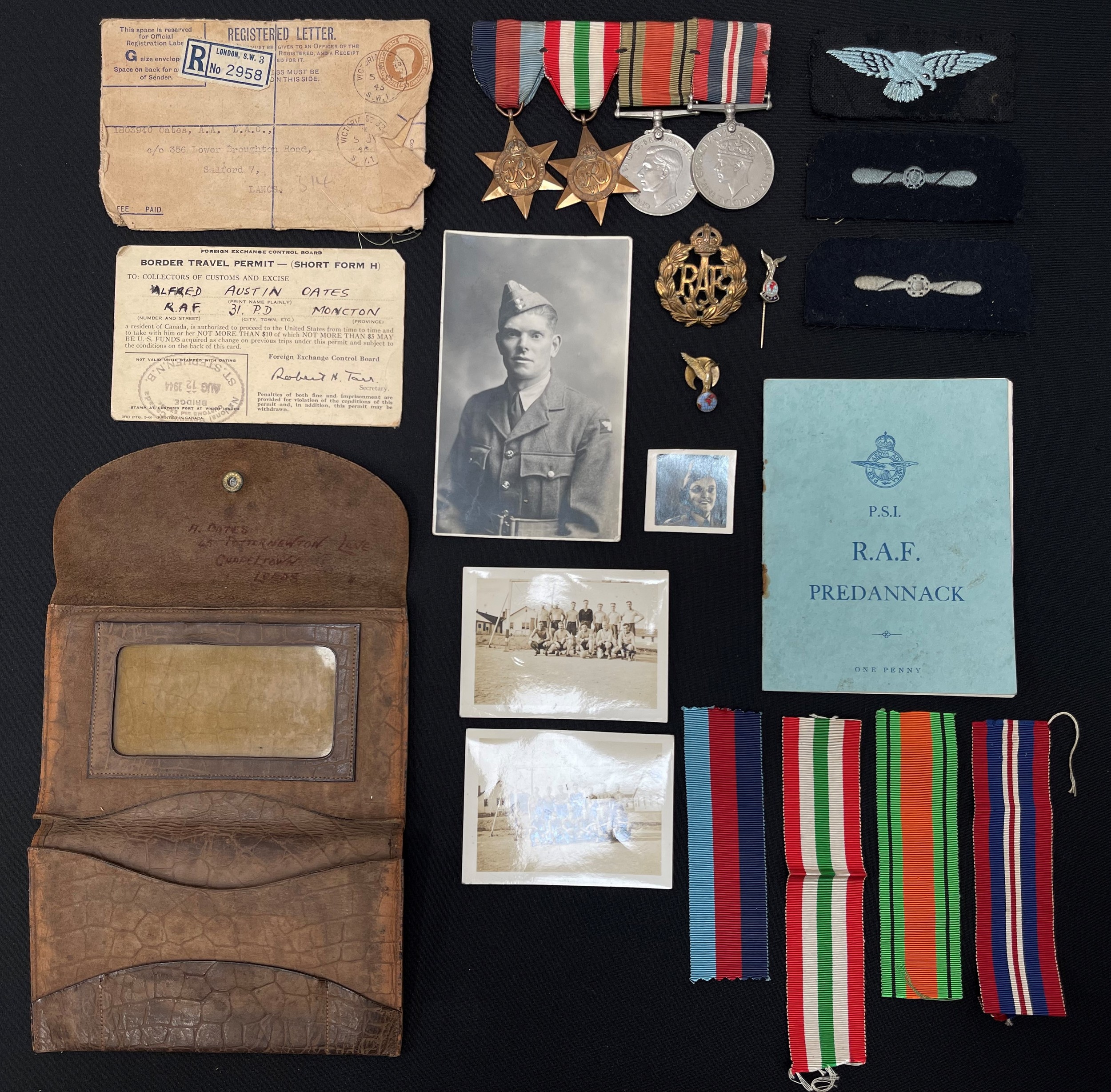 WW2 British RAF Medal Group to 1803940 LAC Alfred Austin Oates comprising of 1939-45 Star, Italy