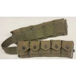WW2 US Army M1923 10 Pocket Cartridge Belt in Olive Drad Shade 7. Complete with 10 rubber film