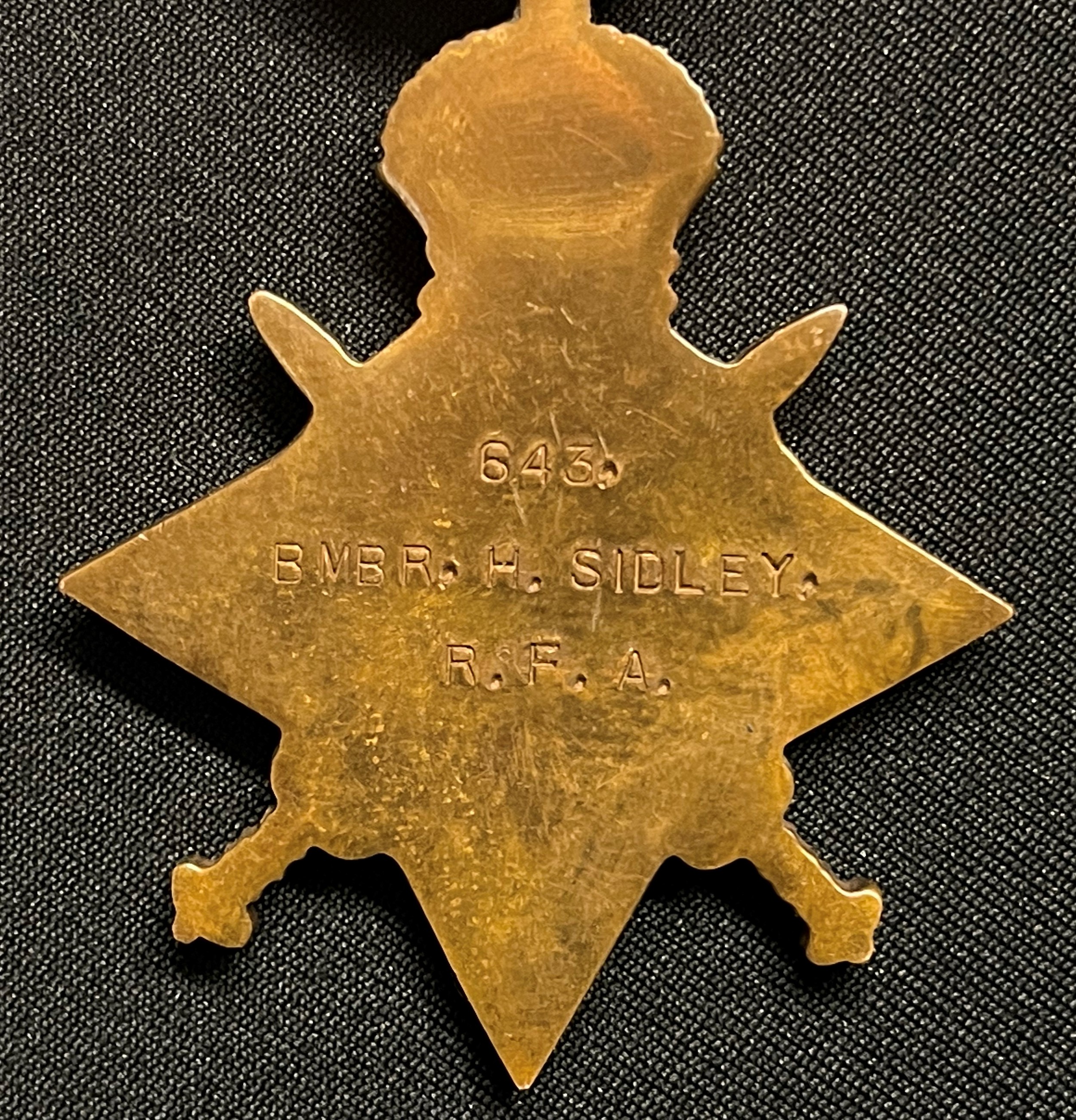 British WW1 & WW2 Royal Artillery Medal Group 643 Bmbr. H Sidley RFA comprising of 1914-15 Star, - Image 3 of 5