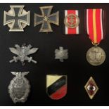 Reproduction Iron Cross 1st Class 1939 x 2 and a KM Honour Roll Clasp on EKII original ribbon,