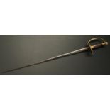 French Court Sword with triangular section blade 750mm in length. Maker marked. Brass guard with