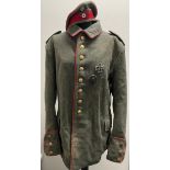 Reproduction WW1 Imperial German Cap, Tunic and Trousers. Tunic is red piped and comes with a