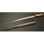 French 1866 Pattern Chassepot Bayonet with single edged fullered blade 574mm in length. Maker marked