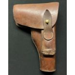 WW2 British RAF Officers Private Purchase Brown Leather Holster for a Semi - Automatic Pistol.