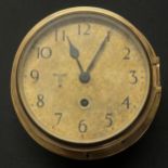 Reproduction KM Brass Ships Bulkhead Clock. Spurious makers marking on reverse. No key. Size of dial