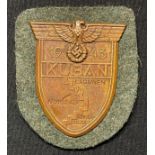 Reproduction Kubanschild - Kuban Shield. Heer/Waffen SS Feld grau backing cloth. No paper backing on