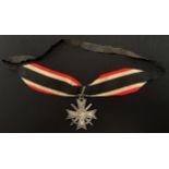 Reproduction Knights Cross of the War Merit Cross with Swords complete with ribbon and elastic