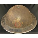 WW2 British ICI Fire Brigade Auxiliary Fire Service helmet. Hand painted "ICI FB" and with NFS decal