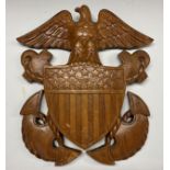 WW2 US Navy Hand Carved Wooden Wall Plaque. Size approx. 45cm x 41cm.
