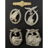 Reproduction Luftwaffe Fallschirmjager badge and clasp, Luftwaffe Flak badge, Luftwaffe Panzer