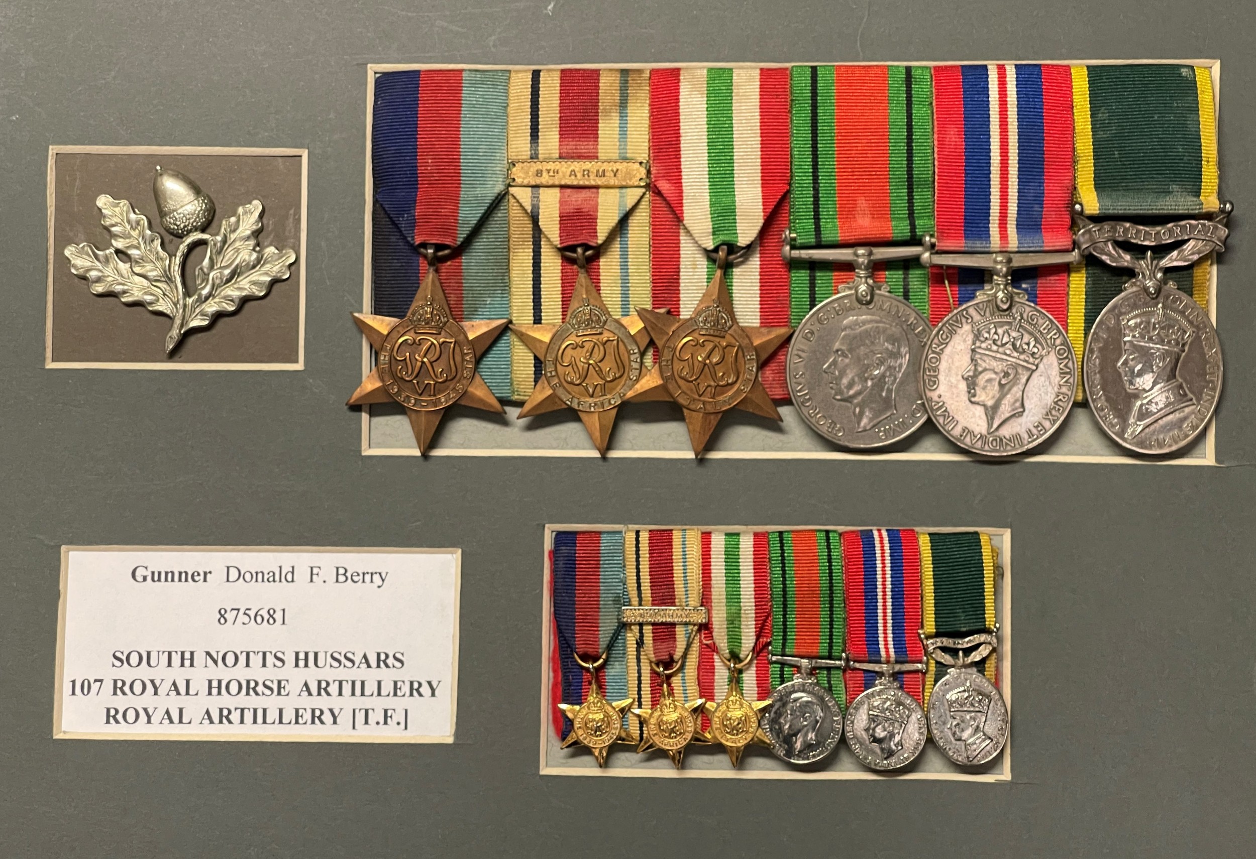 WW2 British Medal Group to 875681 Gunner Donald F Berry, 107 Royal Horse Artillery, South Nottts