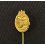 WW2 Third Reich Miniature Panzerkampfabzeichen in Bronze Stickpin - Tank Battle Badge in Bronze