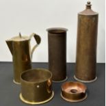 WW1 British Trench Art collection made from British, French and German shell cases. Coffee Jug,