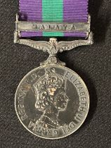 British ERII General Service Medal with Malaya Clasp to 22707903 Pte DH Heal, RAPC. Complete with