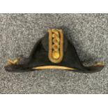 WW1 British Royal Navy Officers Fore and Aft Bicorn hat. Kings Crown buttons. Size 6 3/4. Maker