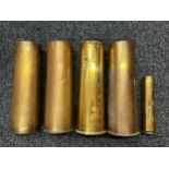 WW1 British 18prd Shell Cases x 4 one dated 1915, two dated 1916 and one dated 1917 plus a 1 1/2 Prd