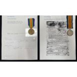 WWI British War Medal to 241795 Pte. GH Brailsford, West Riding Regt, no ribbon: Victory Medal to