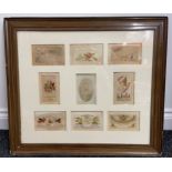 WW1 British Framed Silk Postcard Collection comprising of 8 cards plus one photo of a British