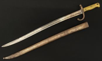 French 1866 Pattern Chassepot bayonet with fullered single edged blade 575mm in length. Maker marked