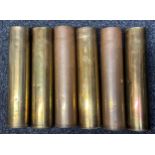 WW1 French 75mm Shell Case collection comprising of six examples. Two are devoid of primers. ALL