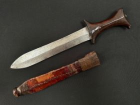 African Dagger with double edged blade 87 mm in length. Geometric pattern decoration to the blade.