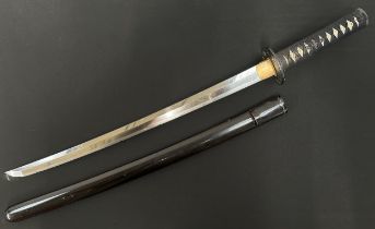 Japanese Wakizashi Sword with single edged blade 540mm in length. Hamon line to cutting edge. Some