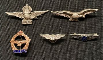 WW2 British RAF Sweetheart brooches x 2 both in Silver: South African SAAF / SALM brooch: USAAF in