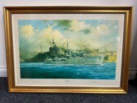 Lord Mountbattern of Burma Signed Framed Limited Edition Print by Robert Taylor (1945-1997) "H.M.S