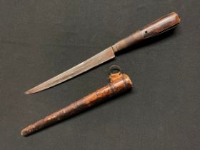 A Middle Eastern/African dagger, 18.5cm blade with armourer's mark, wire-bound wooden grip,