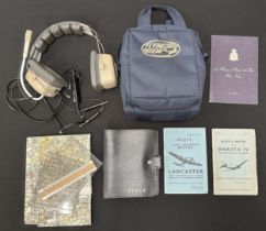 Pair of post war Telex EBM-1400 Flying Headphones and Microphone in carrying case, Flight map,